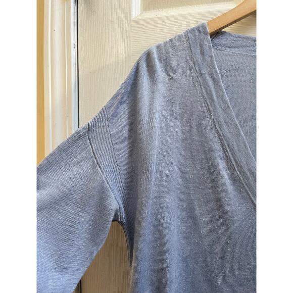 Talbots Powder Blue Linen Side Slits Cardigan Size Medium Lightweight - Picture 6 of 14